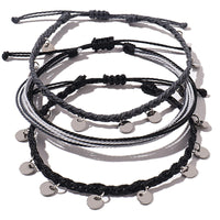 Beach Friendship Woven Bracelet with Alloy Disc and Waxed Cord, Adjustable for Women
