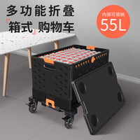 Portable Folding Shopping Cart with Lid and Brakes - Collapsible Utility Wagon for Groceries, Camping, and Storage
