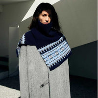 Fair Isle Vintage High-Neck Knitted Scarf Poncho for Women, Thick Warm Winter Shawl