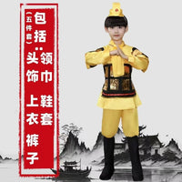 Kids Ancient Chinese Soldier Costume with Helmet and Shoe Covers for Performance