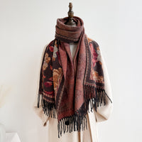 Vintage Tassel Scarf Ethnic Style Cashmere Shawl Large Warm Wrap for Winter