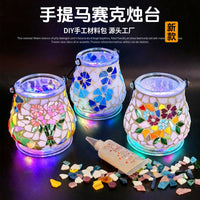 DIY Mosaic Glass Candle Holder Kit with LED Light Base - Creative Craft Gift for Kids & Adults