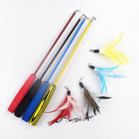 Retractable Cat Wand Toy with Feather and Worm Attachments for Interactive Play