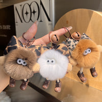 Cute Leopard Print Bowknot Rabbit Fur Pom-Pom Car Keychain Bag Charm Gift