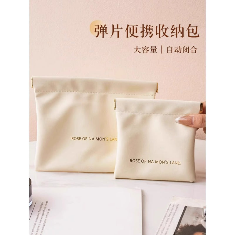 Portable Self-Closing Data Cable Storage Pouch, Large Capacity Cosmetic Bag for Lipstick and Digital Accessories