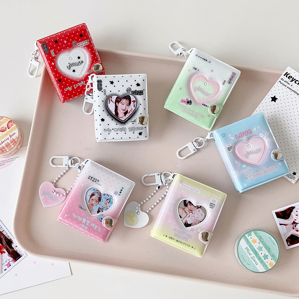 Korean Style Gradient Heart Hollow Mini Photo Album Keychain for ID Photos and Stickers