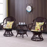 Rattan Woven Chair and Coffee Table Set, 3-Piece Balcony Single Natural Rattan Chair with Backrest, Real Rattan Swivel Chair