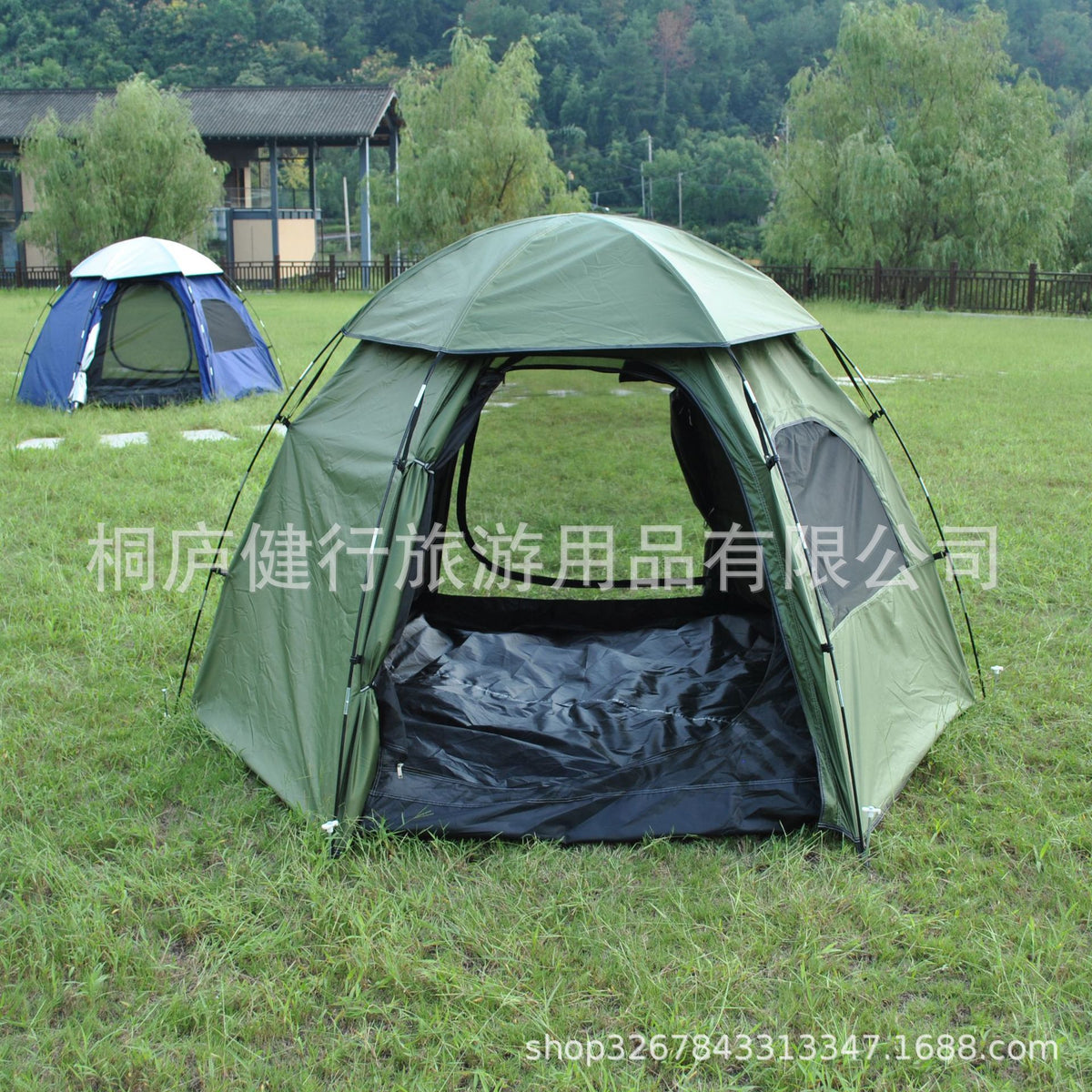3-in-1 Double Layer Hexagonal Camping Tent for 6 People, Family Outdoor Shelter