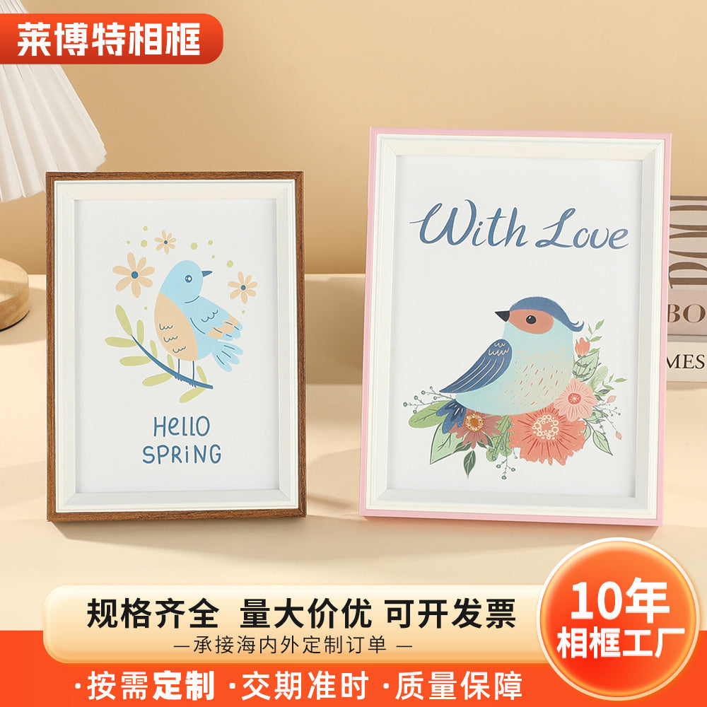 Nordic Minimalist Two-Tone Wooden Photo Frame for Tabletop or Wall Mounting
