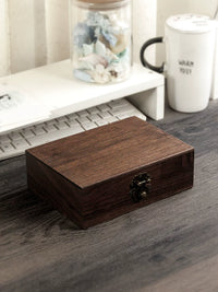 Black Walnut Solid Wood Vintage Rectangular Storage Box with Lock