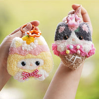DIY Punch Needle Embroidery Kit Cartoon Cat Keychain Pendant for Beginners