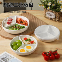 Ceramic 3-Compartment Steaming Plate for Multi-Dish Cooking