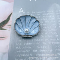 Korean Retro Enamel Pearl Shell Brooch Alloy Cartoon Marine Life Scallop Rhinestone Pin
