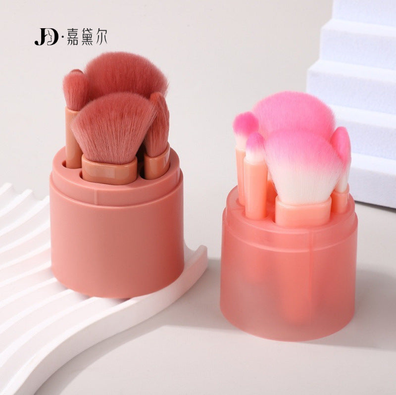 5-Piece Ultra-Soft Makeup Brush Set with Travel Tube for Powder, Contour, and Eyeshadow