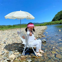 Kids Cartoon Camping Chair with Sun Umbrella, Foldable Portable Beach Moon Chair for Outdoor Use
