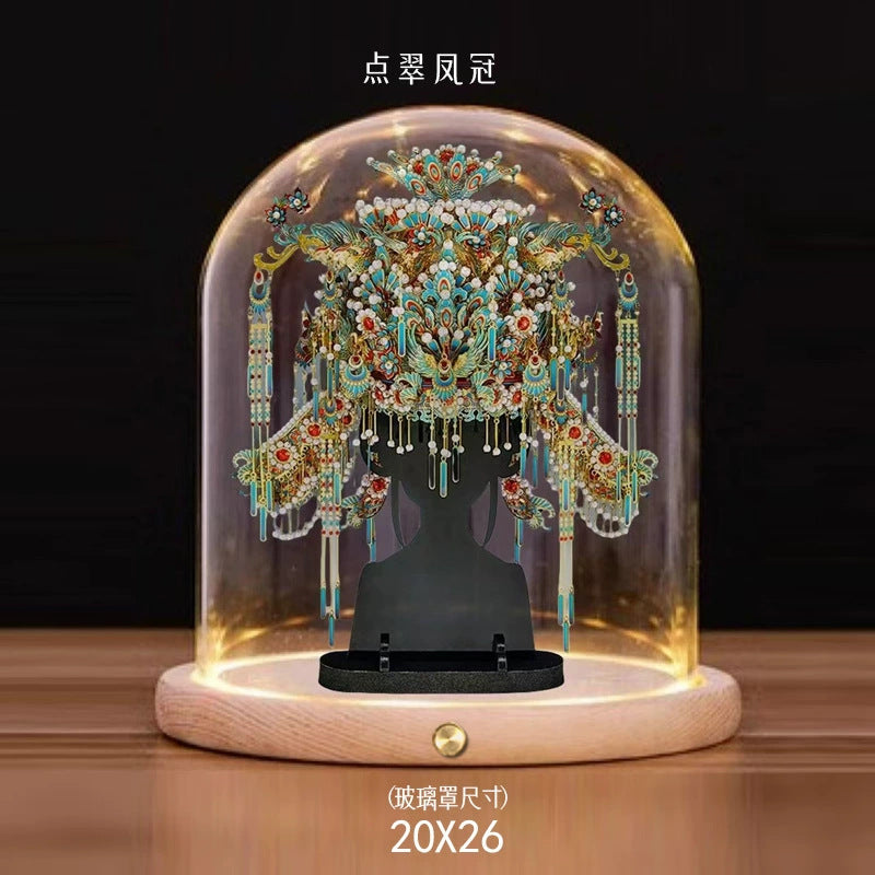 Touch-Activated Glass Display Dome with Luminous Wooden Base for DIY Models and Handicrafts