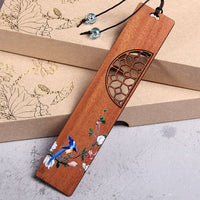 Exquisite Hand-Painted Floral Bird Wooden Bookmark with Pen Gift Set