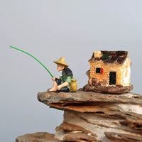 Miniature Fishing Old Man Figurine for Micro Landscape Decor