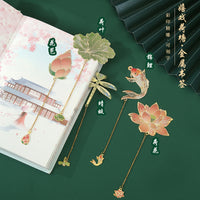 Dragonfly Lotus Metal Bookmark with Gift Box, Chinese Style Creative Souvenir for Students and Teachers