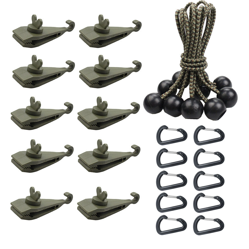 Outdoor Camping Windproof Tent Clips with Spiral Nylon Tarp Clamps and Rope Buckles