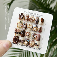 50-Piece Mixed Nail Art Charms Set - Cartoon Resin Bows, Flowers, Hearts in Brown Tones