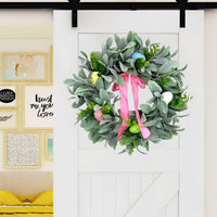 2025 Easter Lamb's Ear Colorful Egg Wreath Hanging Ornament for Hotel Home Wall Decor Artificial Flower