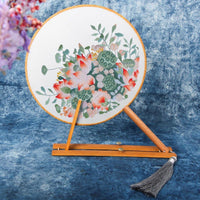 DIY Embroidery Kit with Round Fan, Ancient Style Lotus Hand-Embroidered Suzhou Embroidery for Beginners