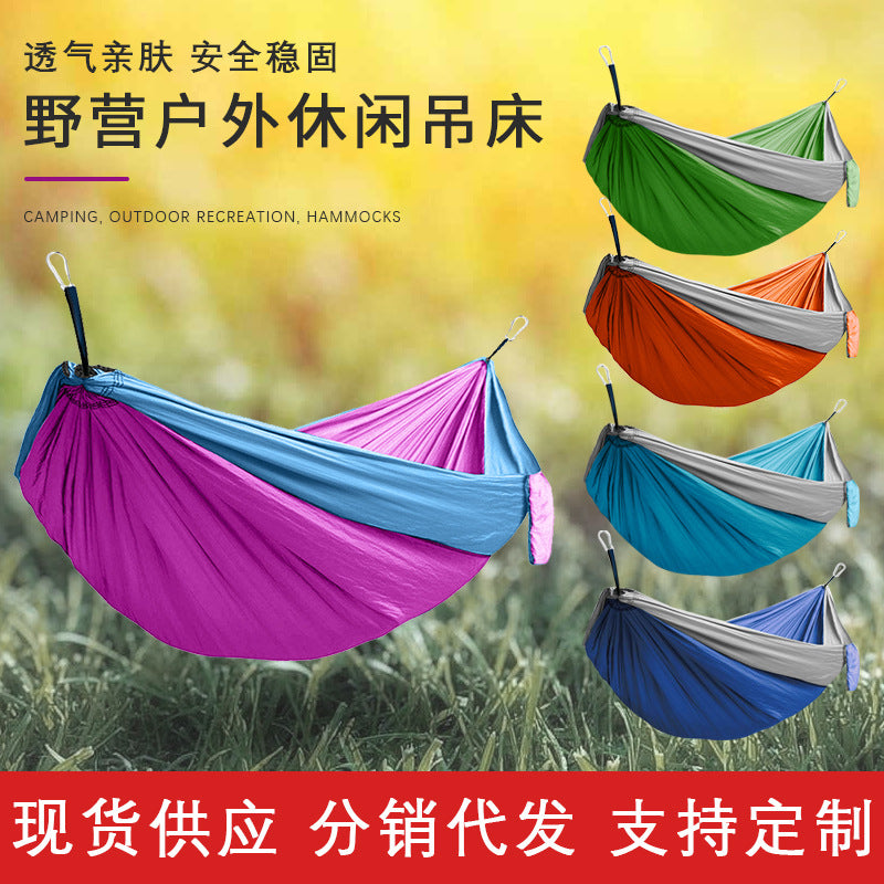 Portable Parachute Fabric Hammock for Camping, Outdoor Relaxation, Single and Double Person