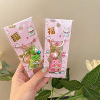Lucky Cat Omamori Charm with Bell - Japanese Style Fortune Amulet Keychain