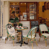 Outdoor French Bistro Table and Chairs Set, Balcony Rattan Woven Furniture, Cafe Milk Tea Shop Homestay Retro Dining Chairs
