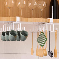 Under Cabinet Iron Storage Rack with 6 or 12 Hooks for Kitchen and Wardrobe Organization