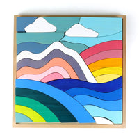 Wooden Rainbow Pyramid Stacking Blocks for Kids and Adults, Educational Building Toy