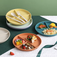 Wheat Straw Divided Dinner Plate Set for Kids and Adults, 3-Compartment, Anti-fall, Heat-Resistant, Eco-Friendly