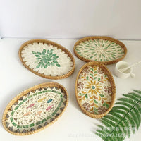 Handwoven Rattan and Mother-of-Pearl Decorative Tray for Storage and Serving