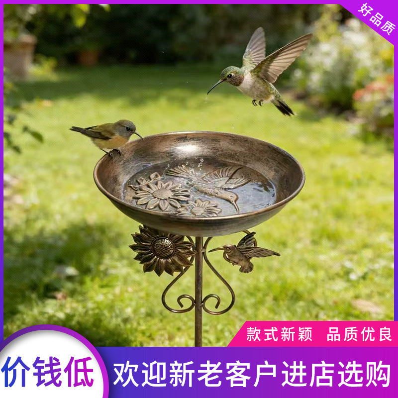 Vintage Bird Bath and Feeder Garden Stake Decor