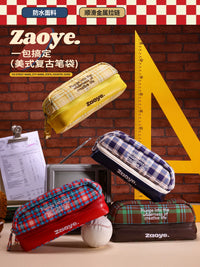 Hayano Large Capacity Pencil Case for Girls, New 2026 Double-Layer American Retro Plaid Stationery Bag, Unique Academy Style Pencil Box Multi-Layer Storage