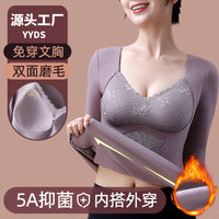 Women's Thermal Lace-Trimmed Fleece Lined Base Layer Shirt