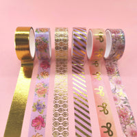 Washi Tape Set with Gold Foil, Fresh Floral and Bow Patterns