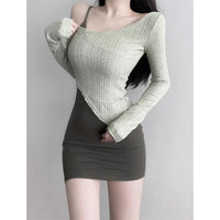 Women's Slim Fit Long Sleeve Knit Top and Hip Skirt Set