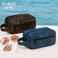 Men's PU Leather Travel Toiletry Bag with Handle, Waterproof Cosmetic Organizer for Business Trips