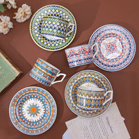 Bohemian Ceramic Coffee Mug Set with Saucers and Spoons, Luxury High-End Teacup Gift Box