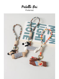 Japanese Style Dog Plush Keychain Bag Charm with Woven Lanyard