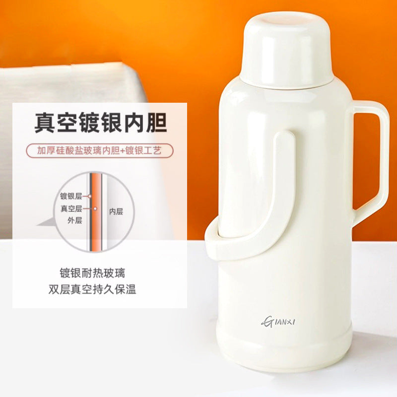 Retro Plastic Shell Vacuum Insulated Thermos Bottle with Silver-Plated Liner, Large Capacity for Home & Dorm