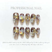 Handmade Gradient Cat Eye Glitter Press-On Nails, Reusable Artificial Nail Tips for Women