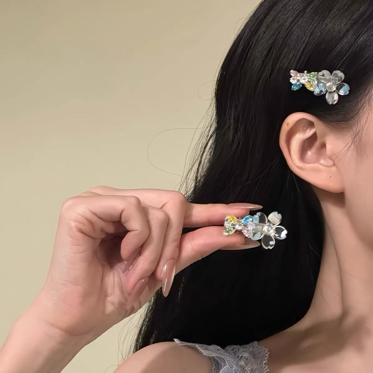 Mini Zircon Flower Hair Clip Elegant Side Clip Duckbill Clip
