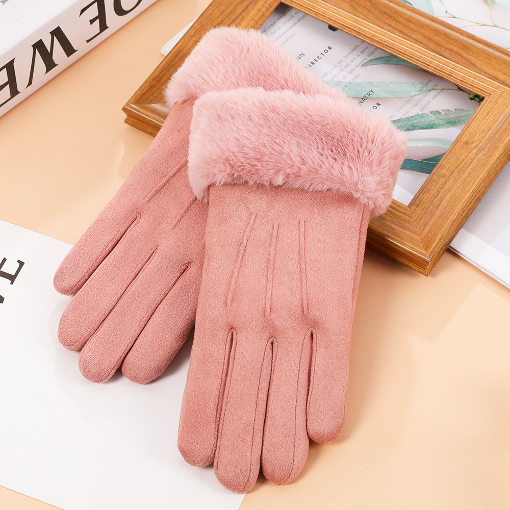 Women's Winter Suede Warm Touchscreen Gloves with Plush Lining