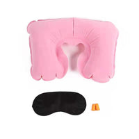 Inflatable U-Shaped Travel Pillow Set with Eye Mask and Earplugs