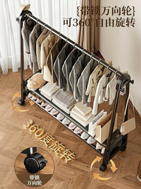 Freestanding Garment Rack with Storage Shelf and Coat Hooks for Balcony Dormitory