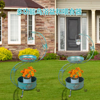 Outdoor Iron Art Hanging Flower Pot Bird Feeder Bird Bath Solar Powered Garden Patio Light