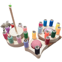 Wooden Rotating Sewing Thread Spool Holder and Storage Rack for Yarn and Bobbins